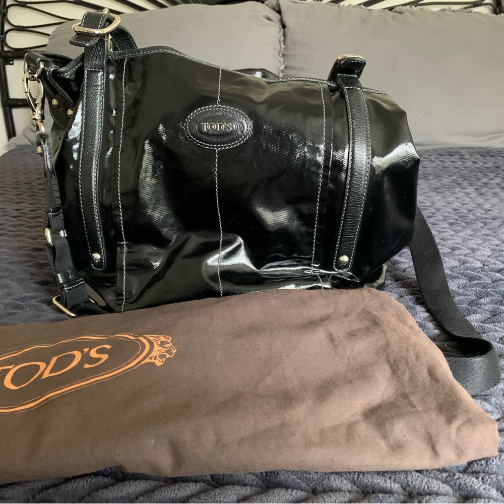 TOD’S G-Line Sacca Black Patent Leather Tote Crossbody Bag with Dust Bag - Picture 4 of 14